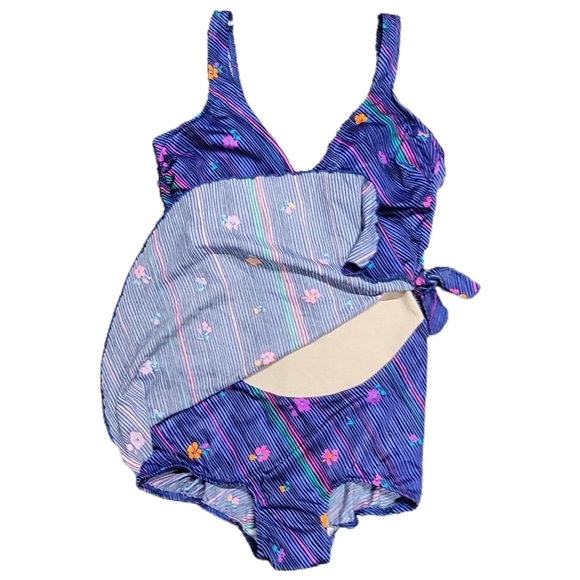 Vintage 80’s Ebb Tide One Piece Swimsuit Bathing Suit Blue Pinup SZ 14 Union Tag - Picture 3 of 7